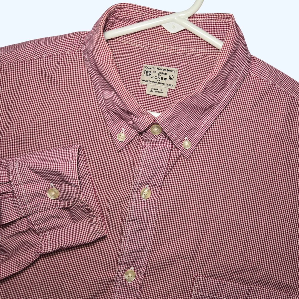 J.Crew Mens‎ Large Red White Gingham Check Cotton Button Down Shirt Micro Check